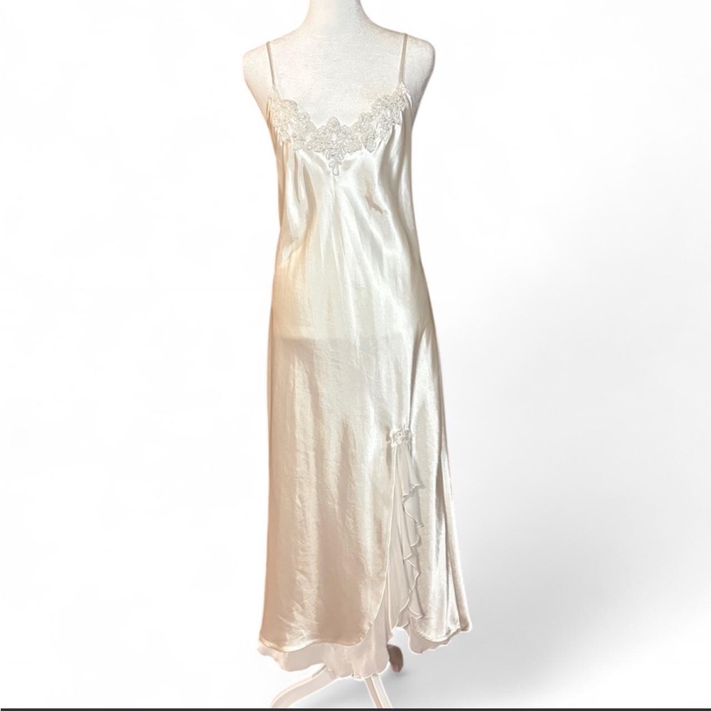 Vintage Cream Satin Chemise with Lace Detail